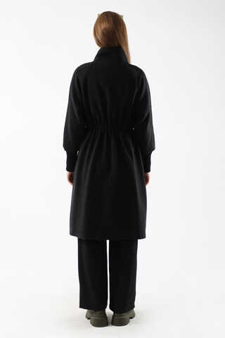 Striped Sleeve Stamp Coat Black - 6