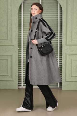 Striped Sleeve Stamp Coat Grey - 1