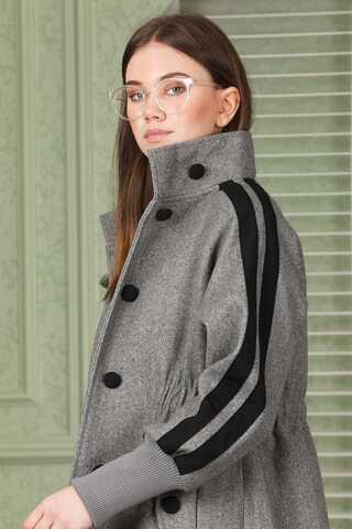 Striped Sleeve Stamp Coat Grey - 2