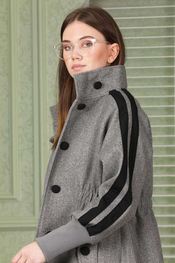 Striped Sleeve Stamp Coat Grey - 2
