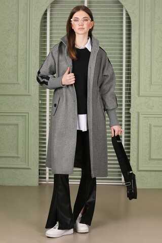 Striped Sleeve Stamp Coat Grey - 4