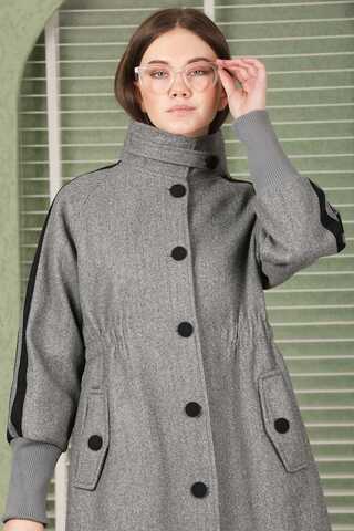 Striped Sleeve Stamp Coat Grey - 6