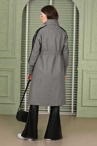 Striped Sleeve Stamp Coat Grey - 7