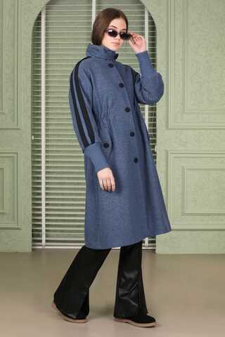Striped Sleeve Stamp Coat İndigo - 4