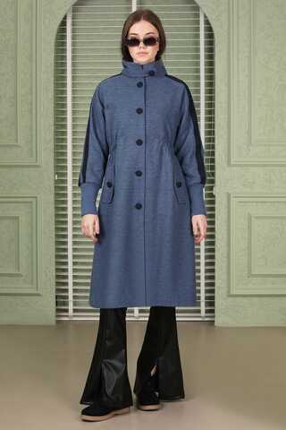 Striped Sleeve Stamp Coat İndigo - 1