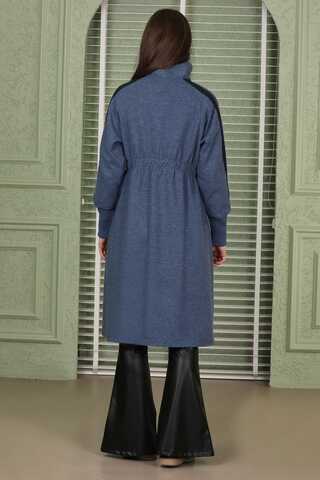 Striped Sleeve Stamp Coat İndigo - 7