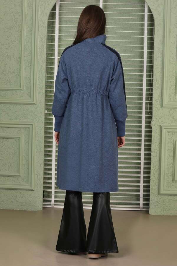 Striped Sleeve Stamp Coat İndigo - 7