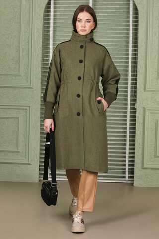 Striped Sleeve Stamp Coat Khaki - 3