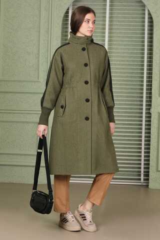 Striped Sleeve Stamp Coat Khaki - 4
