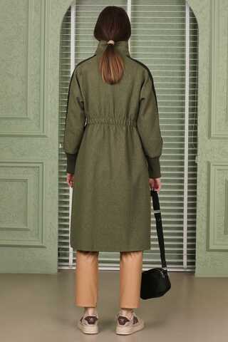 Striped Sleeve Stamp Coat Khaki - 5