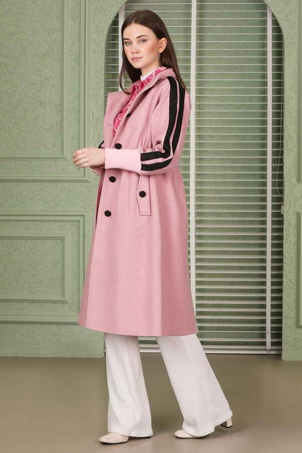 Striped Sleeve Stamp Coat Pink - 2