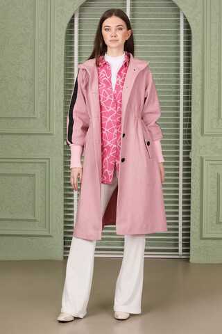 Striped Sleeve Stamp Coat Pink - 3