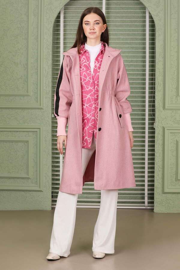 Striped Sleeve Stamp Coat Pink - 3