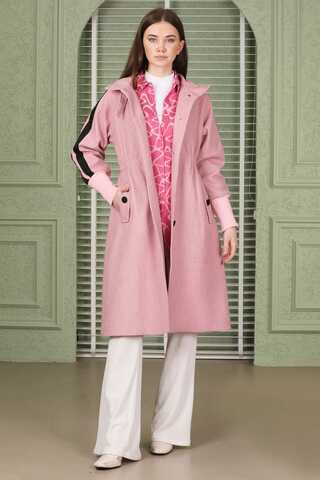 Striped Sleeve Stamp Coat Pink - 4