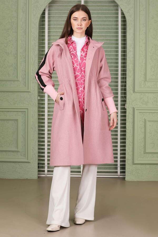 Striped Sleeve Stamp Coat Pink - 4