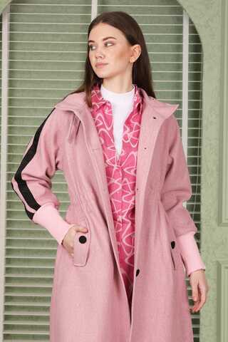 Striped Sleeve Stamp Coat Pink - 5