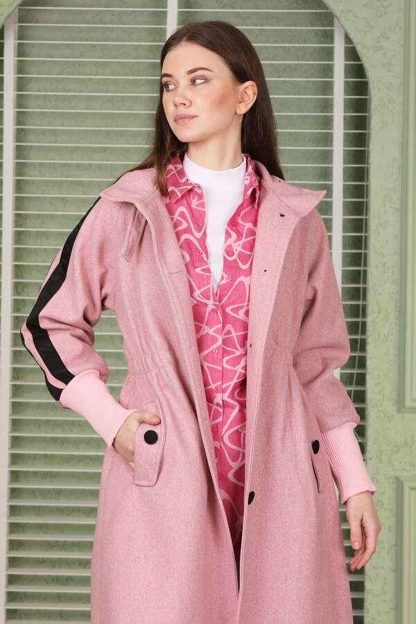 Striped Sleeve Stamp Coat Pink - 5