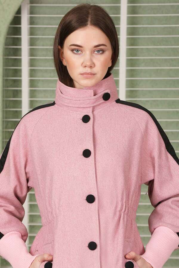 Striped Sleeve Stamp Coat Pink - 6