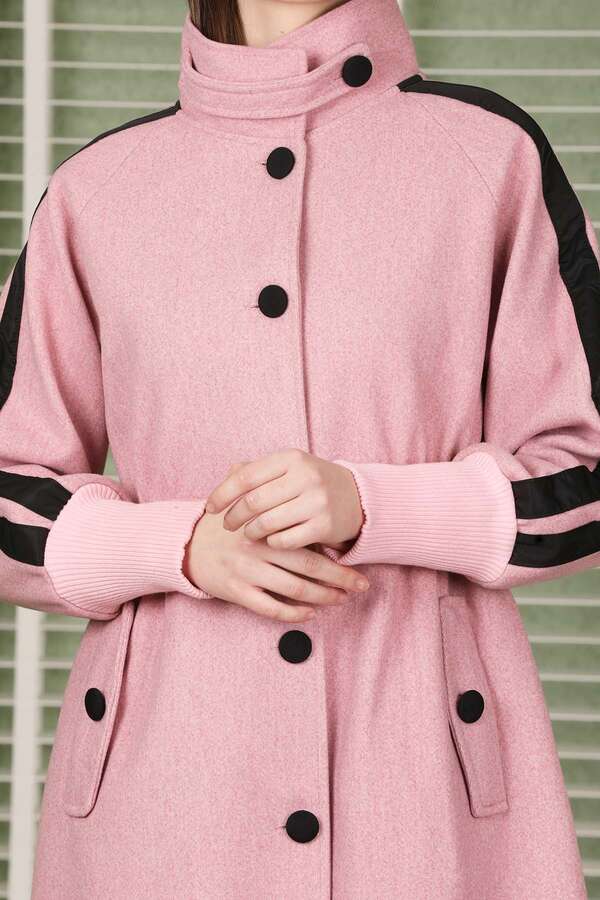 Striped Sleeve Stamp Coat Pink - 8