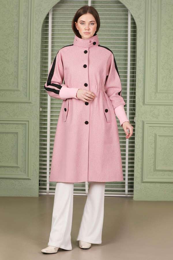 Striped Sleeve Stamp Coat Pink - 1