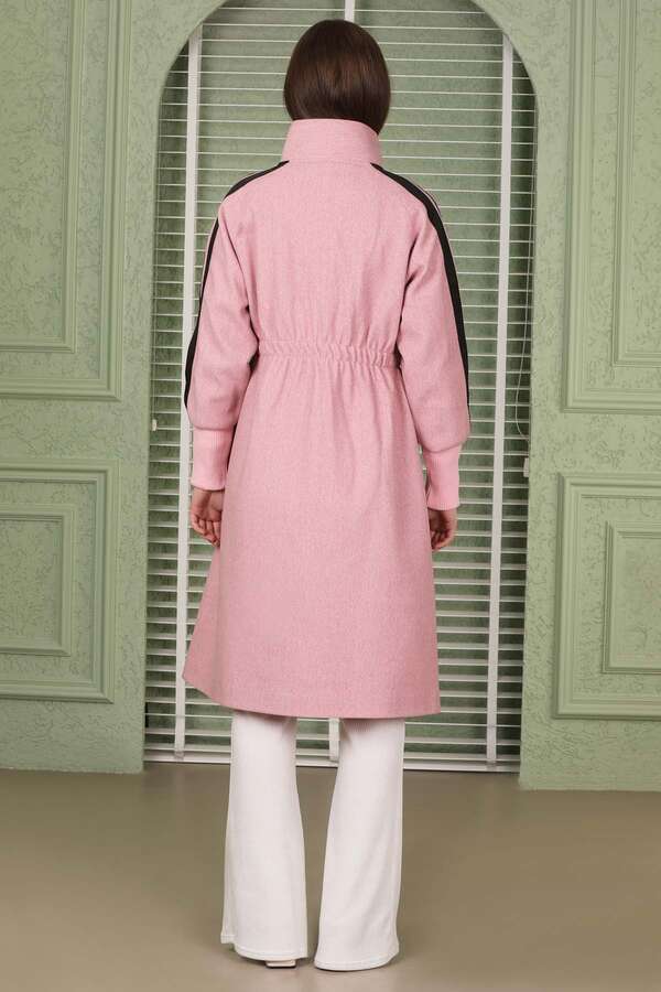 Striped Sleeve Stamp Coat Pink - 9