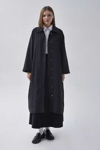 Striped Trenchcoat Black - 3