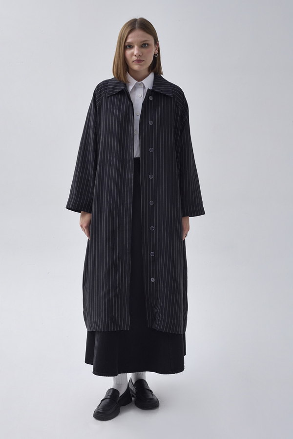 Striped Trenchcoat Black - 3