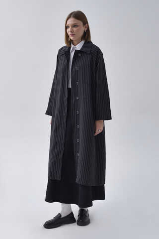 Striped Trenchcoat Black - 5