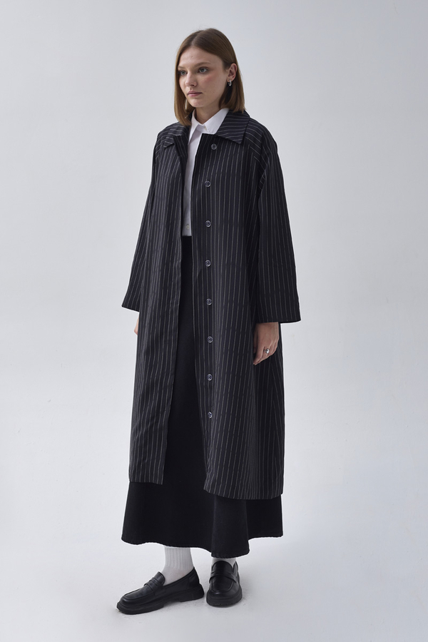 Striped Trenchcoat Black - 5