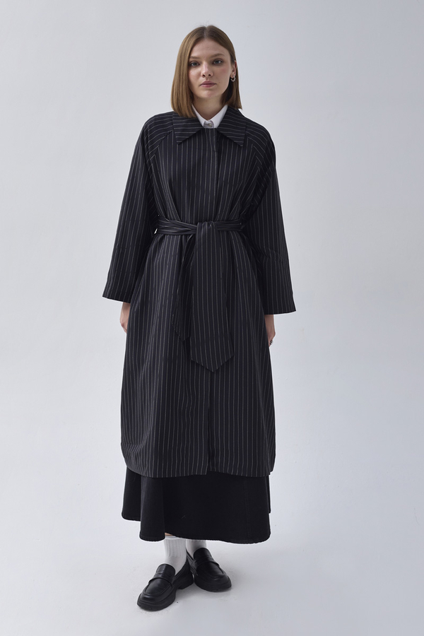 Striped Trenchcoat Black - 2