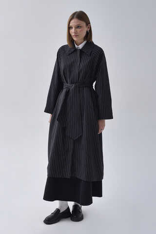 Striped Trenchcoat Black - 4
