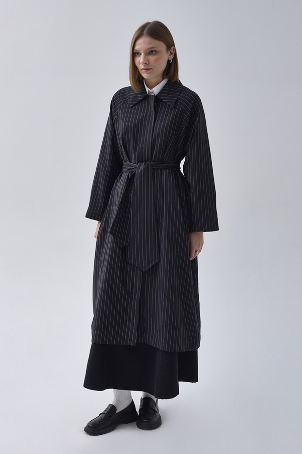 Striped Trenchcoat Black - 4