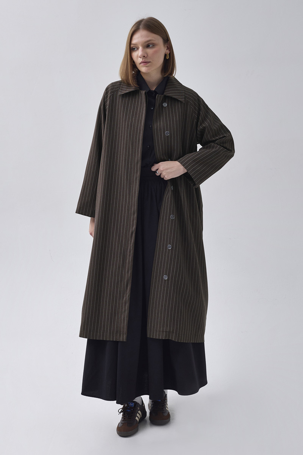 Striped Trenchcoat Brown - 7