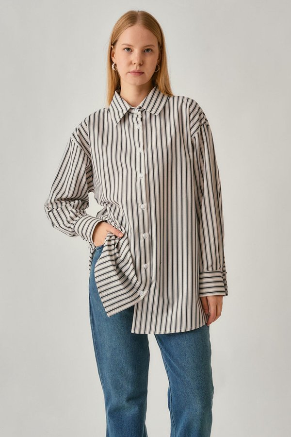 Striped Tunic Shirt Anthracite - 8