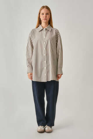 Striped Tunic Shirt Brown - 3