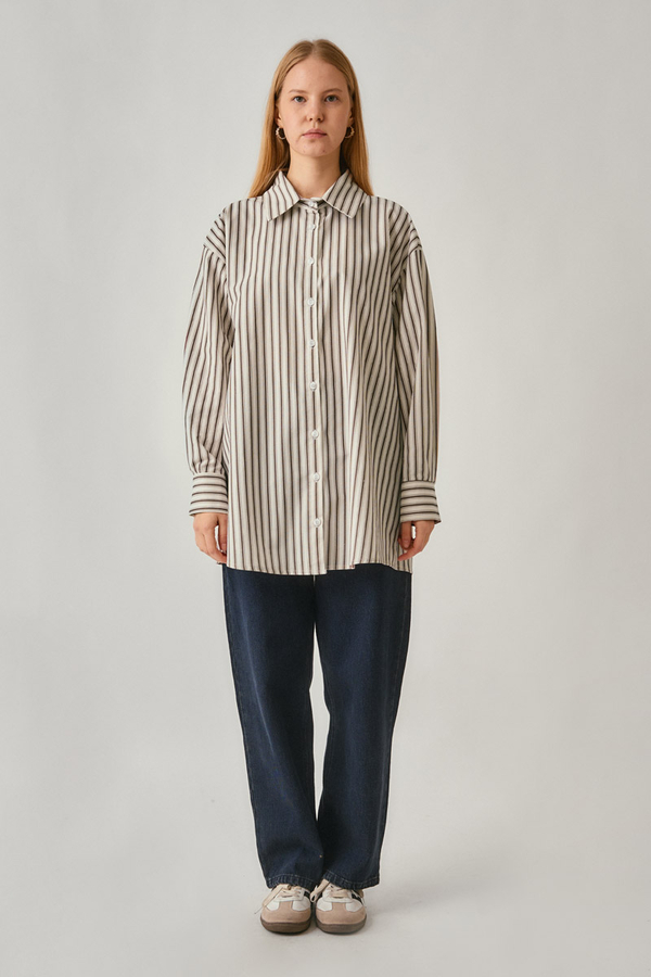 Striped Tunic Shirt Brown - 3