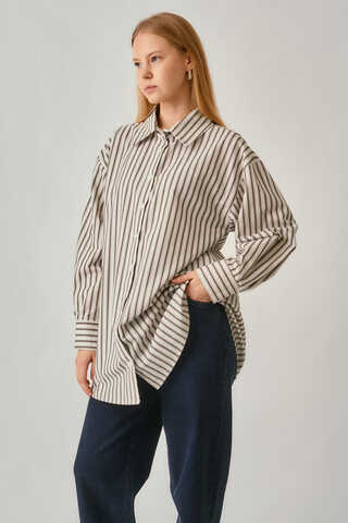Striped Tunic Shirt Brown - 2