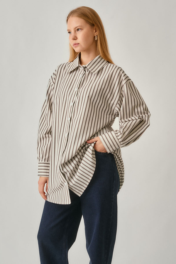Striped Tunic Shirt Brown - 2