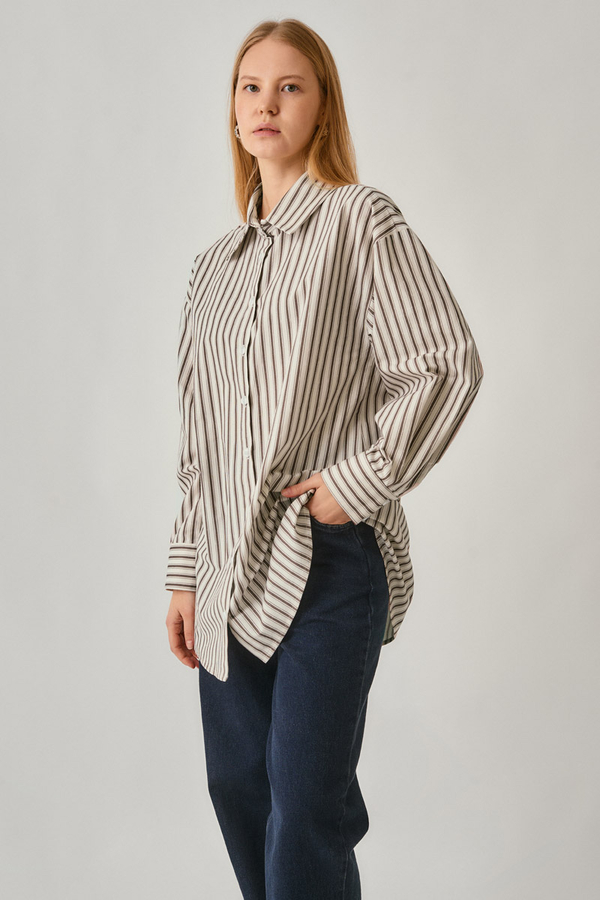Striped Tunic Shirt Brown - 4