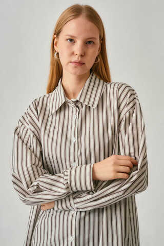 Striped Tunic Shirt Brown - 1