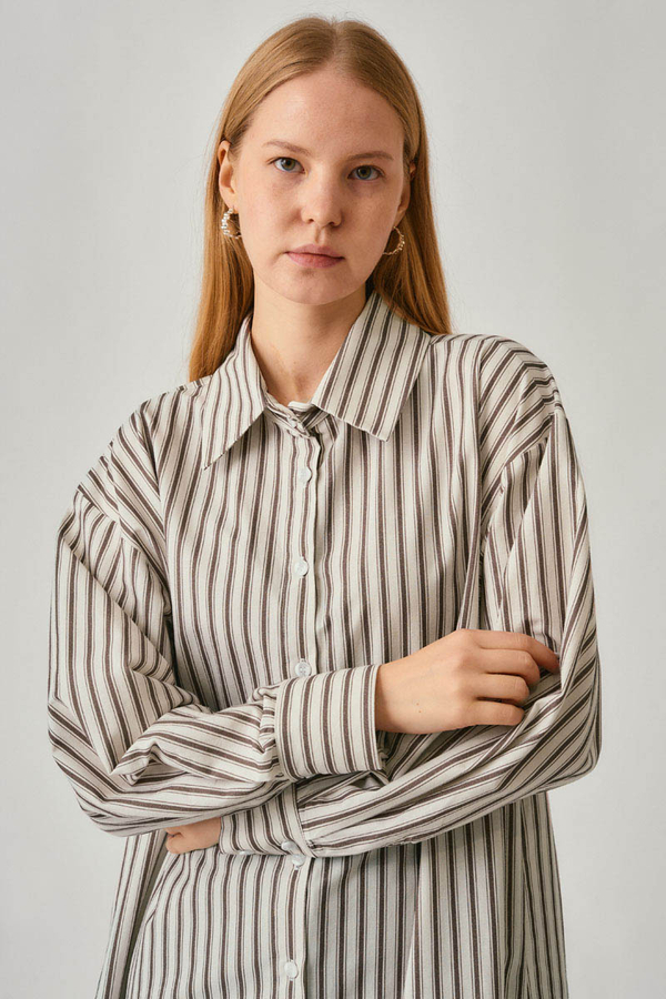 Striped Tunic Shirt Brown - 1
