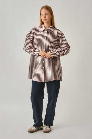 Striped Tunic Shirt Burgundy - 3