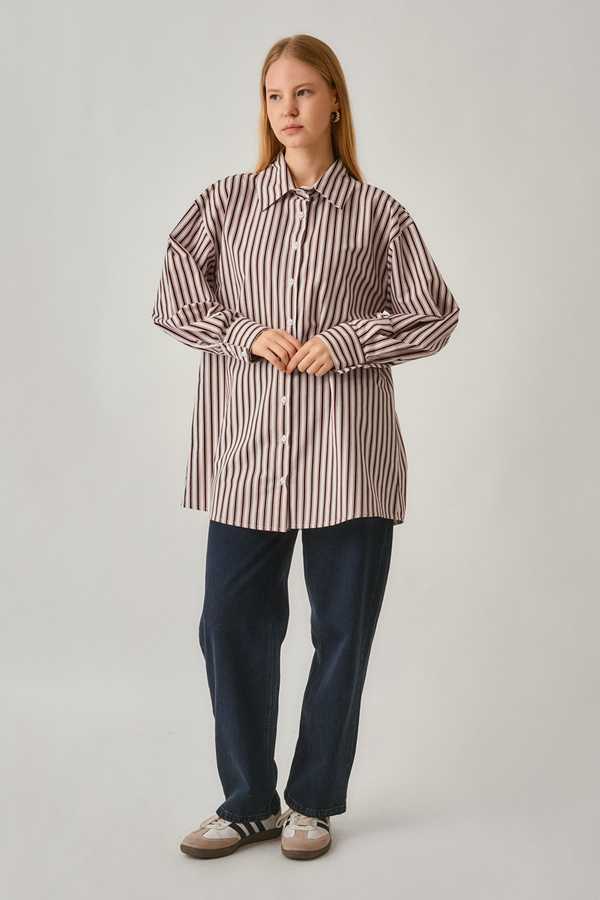 Striped Tunic Shirt Burgundy - 3