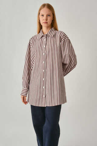 Striped Tunic Shirt Burgundy - 1
