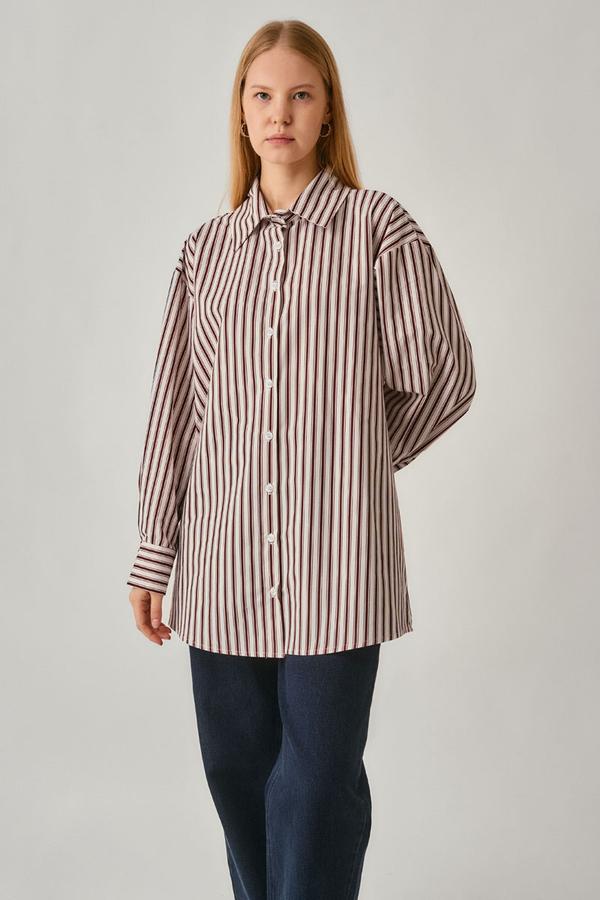 Striped Tunic Shirt Burgundy 