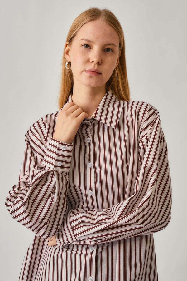 Striped Tunic Shirt Burgundy (1)