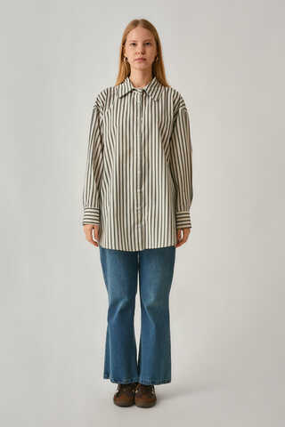 Striped Tunic Shirt Khaki - 1