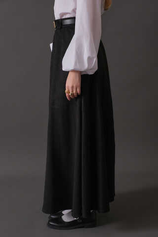 Suede Panel Skirt Black - 7