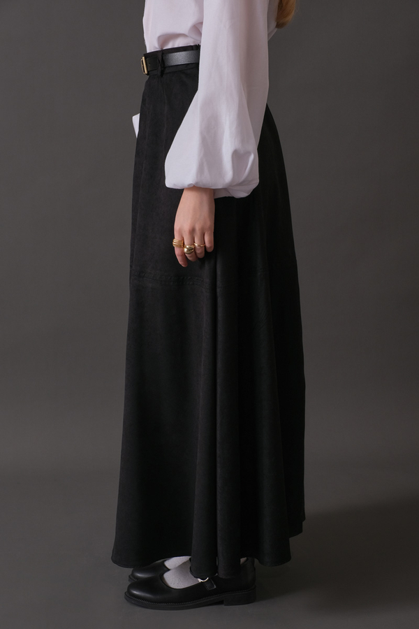 Suede Panel Skirt Black - 7
