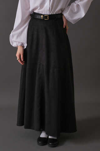 Suede Panel Skirt Black - 6